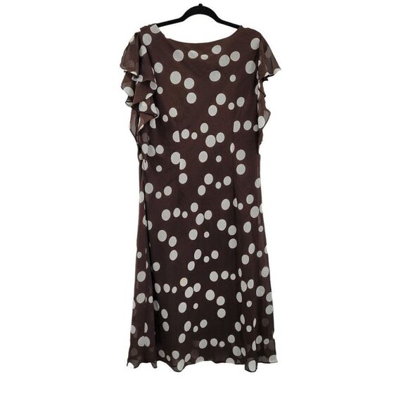 Vtg 80's Womens Dress Midi Pretty Woman Polka Dot Sheer Flutter Sleeve Brown 16 - Picture 3 of 9